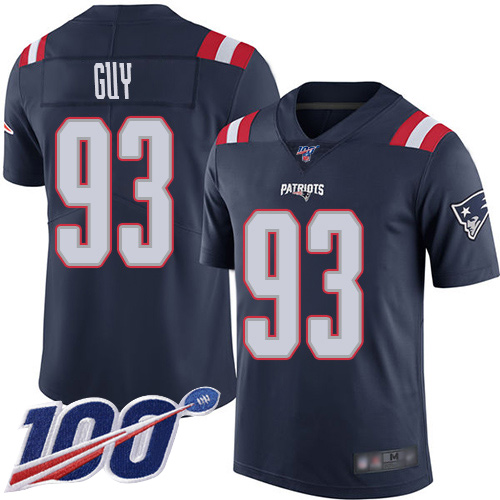 New England Patriots Football #93 100th Season Rush Limited Navy Blue Men Lawrence Guy NFL Jersey